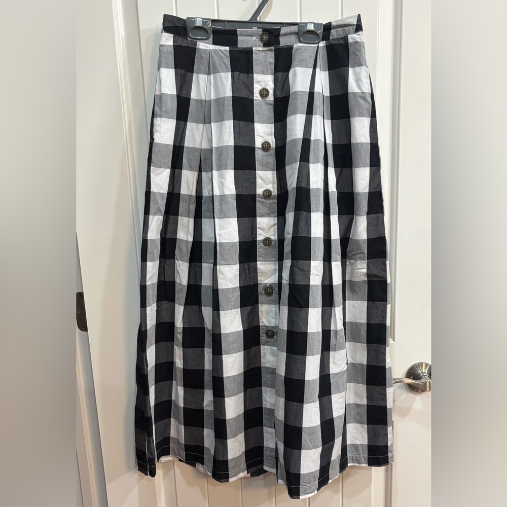 Who What Wear Midi Black White Gingham Button-Front | Classic Preppy Sz 2